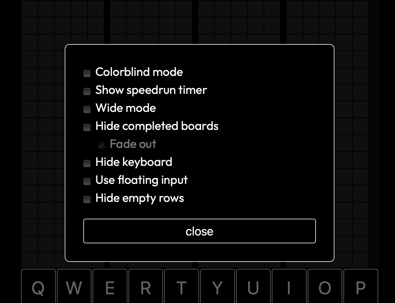 Screenshot of Duotrigordle
settings menu around August 2022